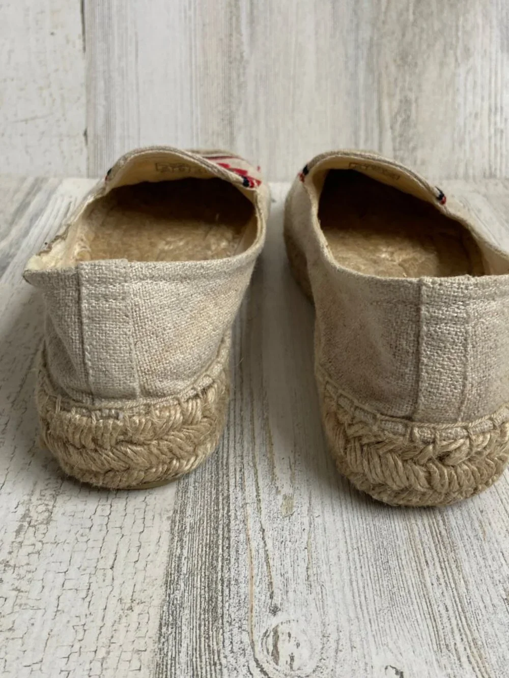 Soludos Size 7.5 Embroidered Espadrille Flats Canvas Slip On Shoes